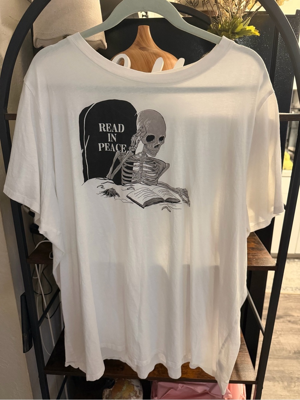 torrid White 'Read in Peace' Skeleton Graphic Tee